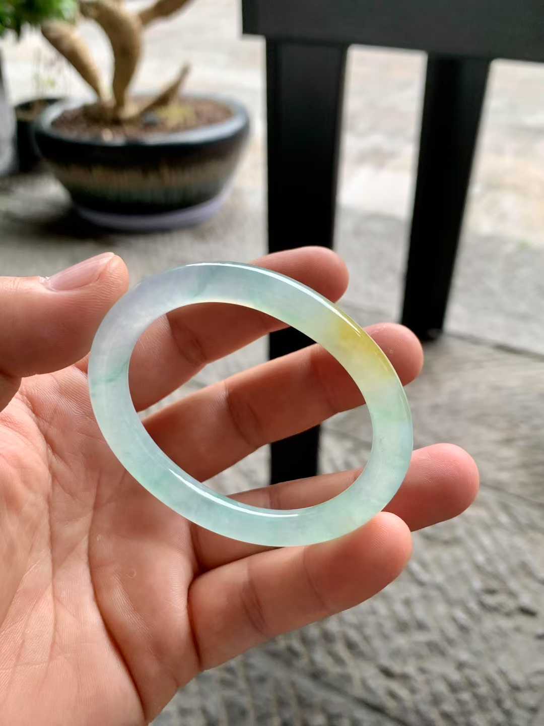 冰种黄加绿贵妃翡翠手镯~