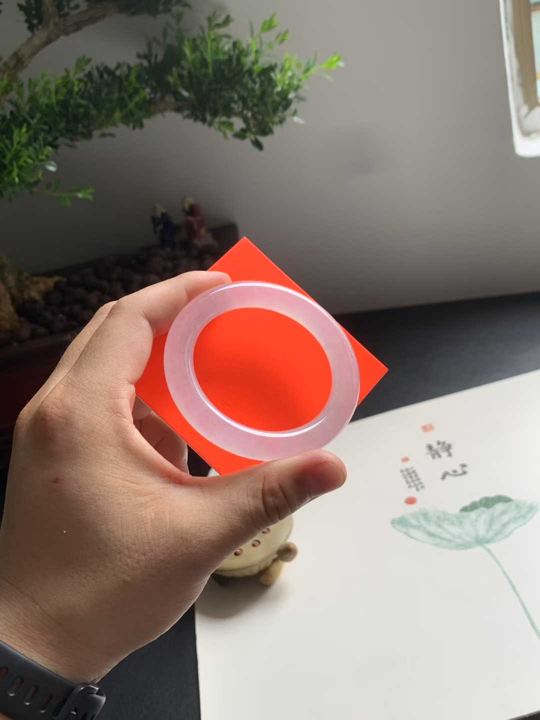 冰种白月光圆条翡翠手镯