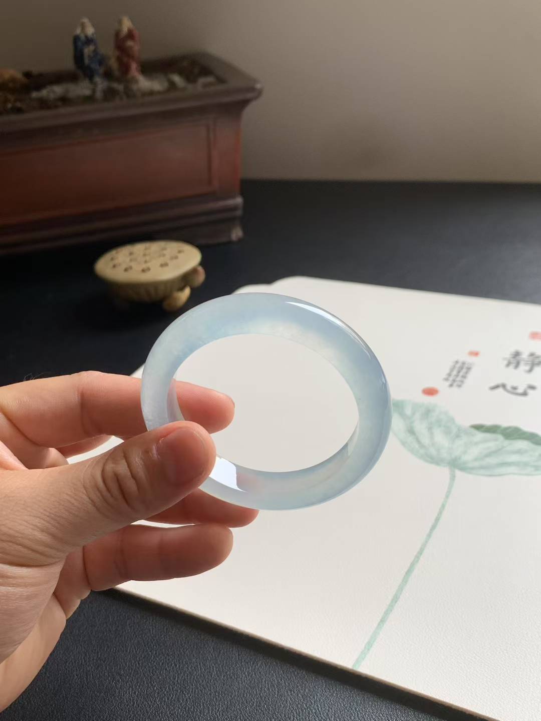 高冰底冰川蓝正圈翡翠手镯