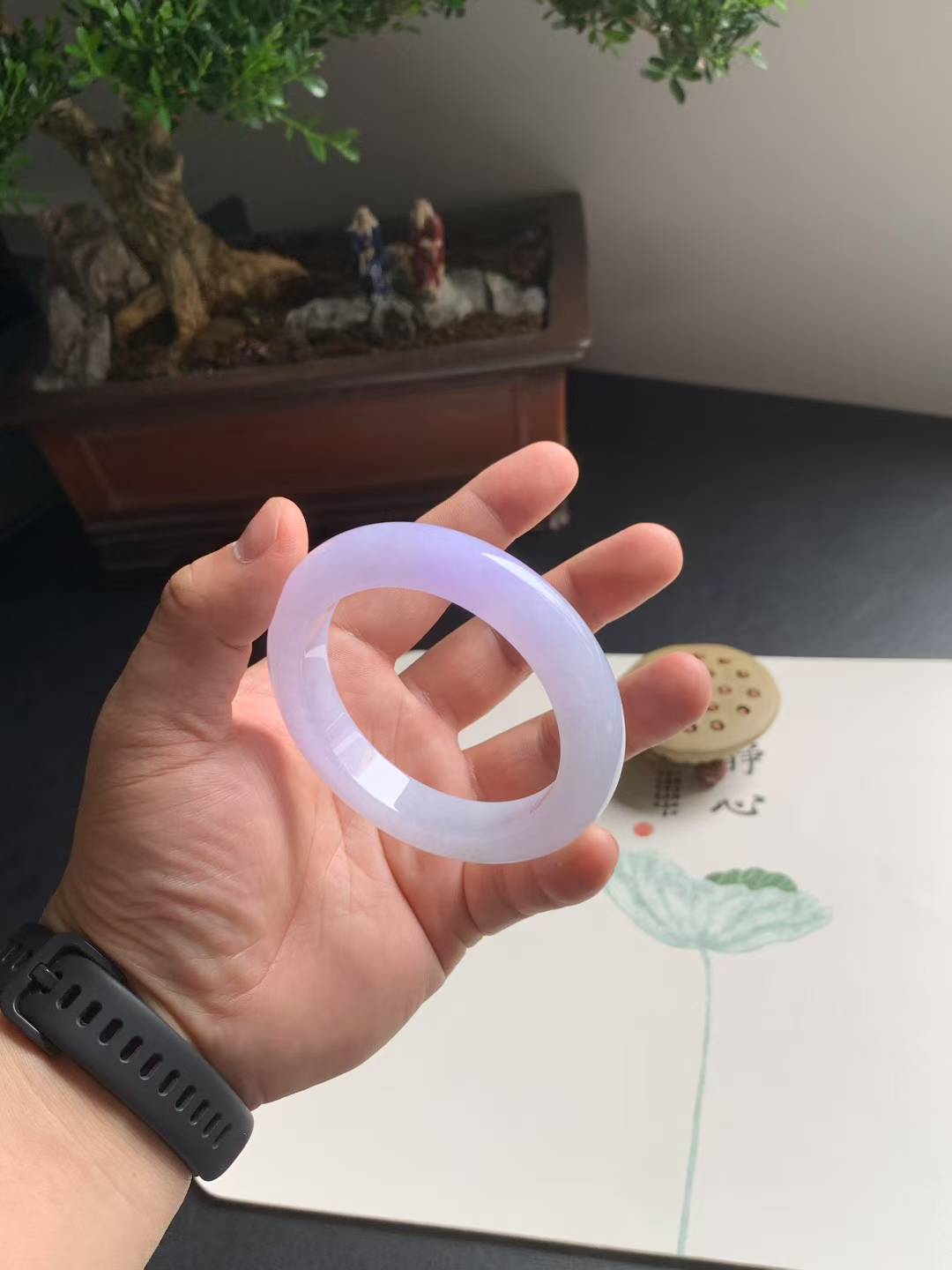 冰糯种紫罗兰正圈翡翠手镯
