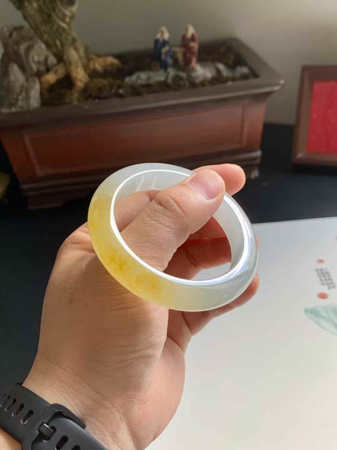冰种黄翡正圈翡翠手镯