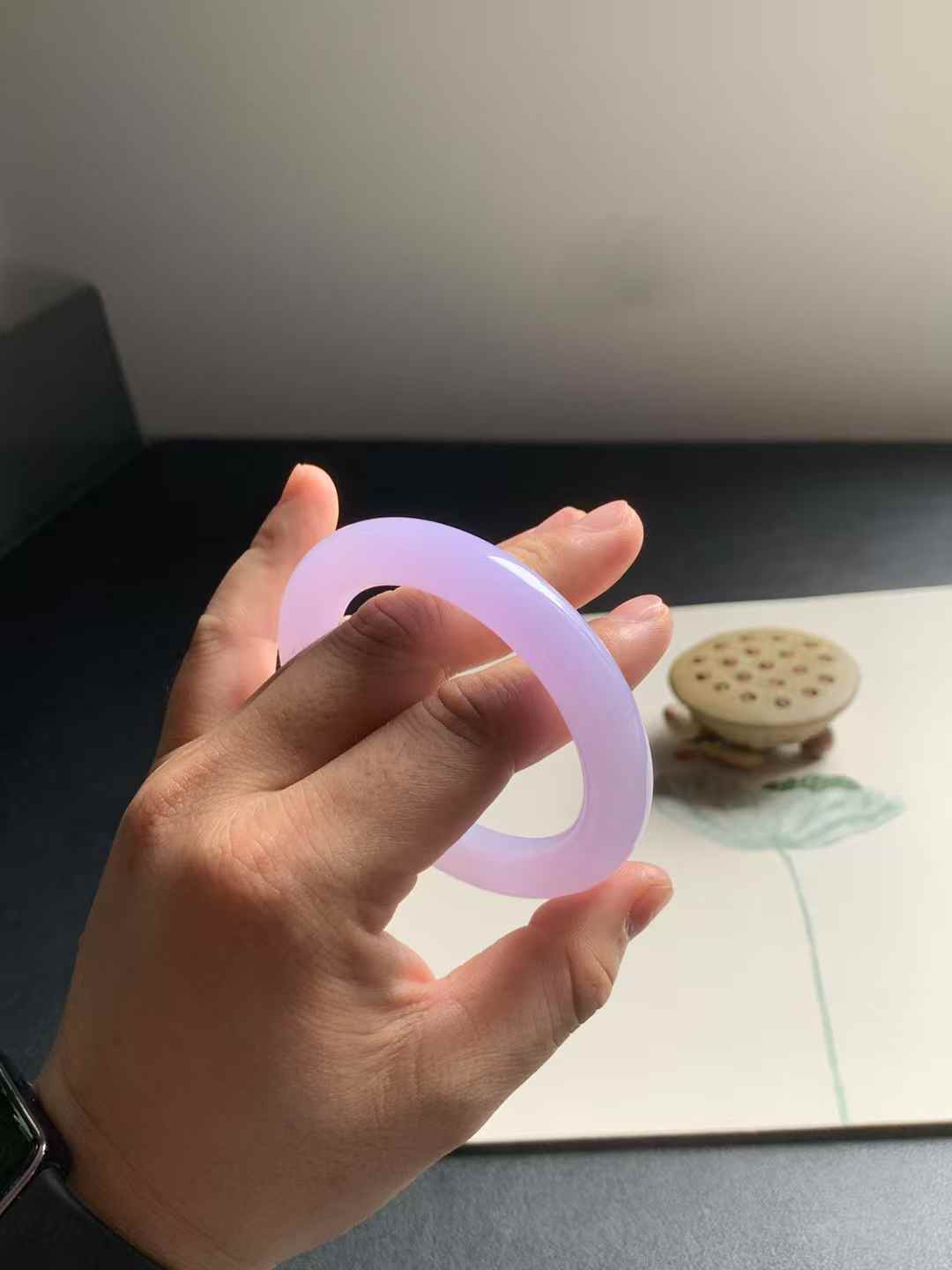 冰胶紫罗兰圆条翡翠手镯