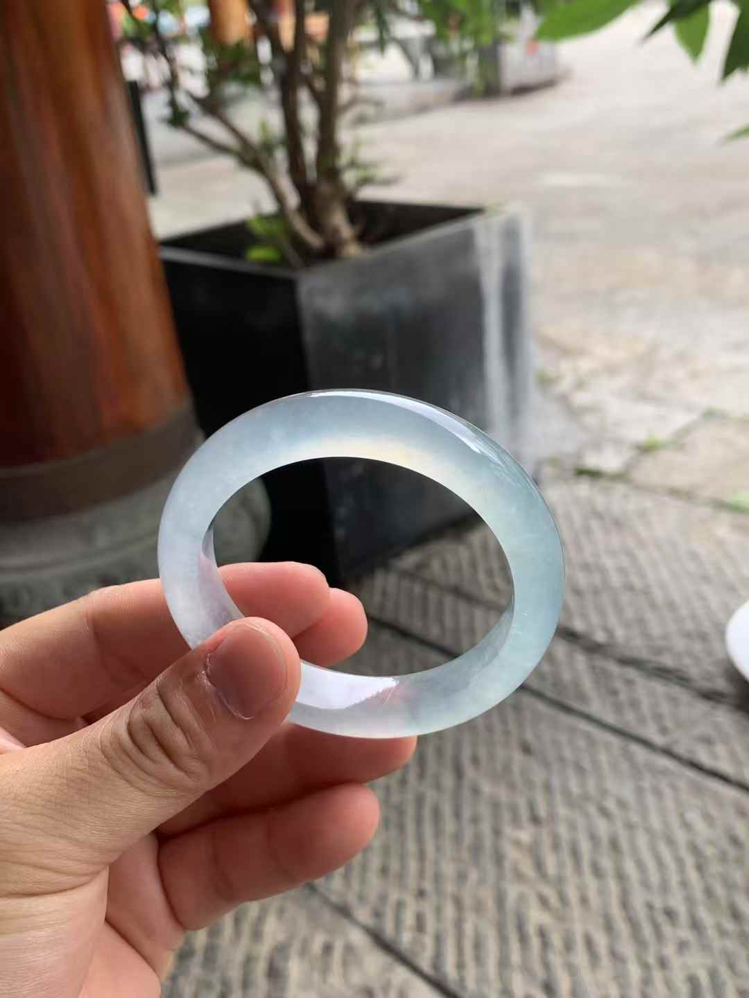 高冰底冰川蓝正圈翡翠手镯
