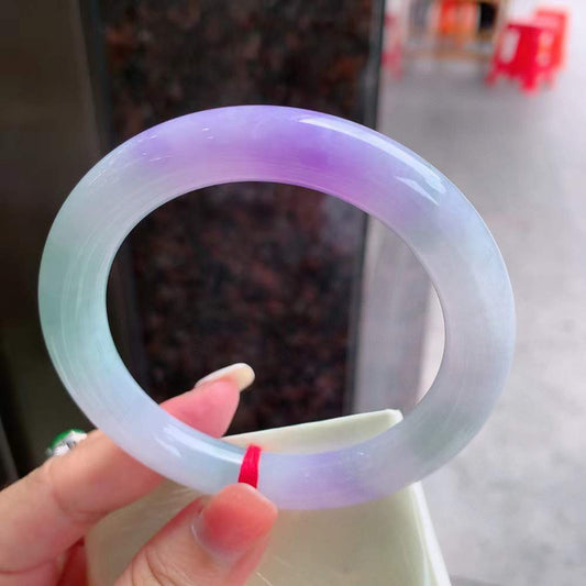 🍃圆条冰春彩翡翠手镯