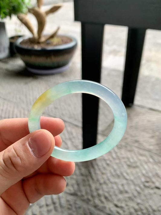 冰种黄加绿贵妃翡翠手镯~