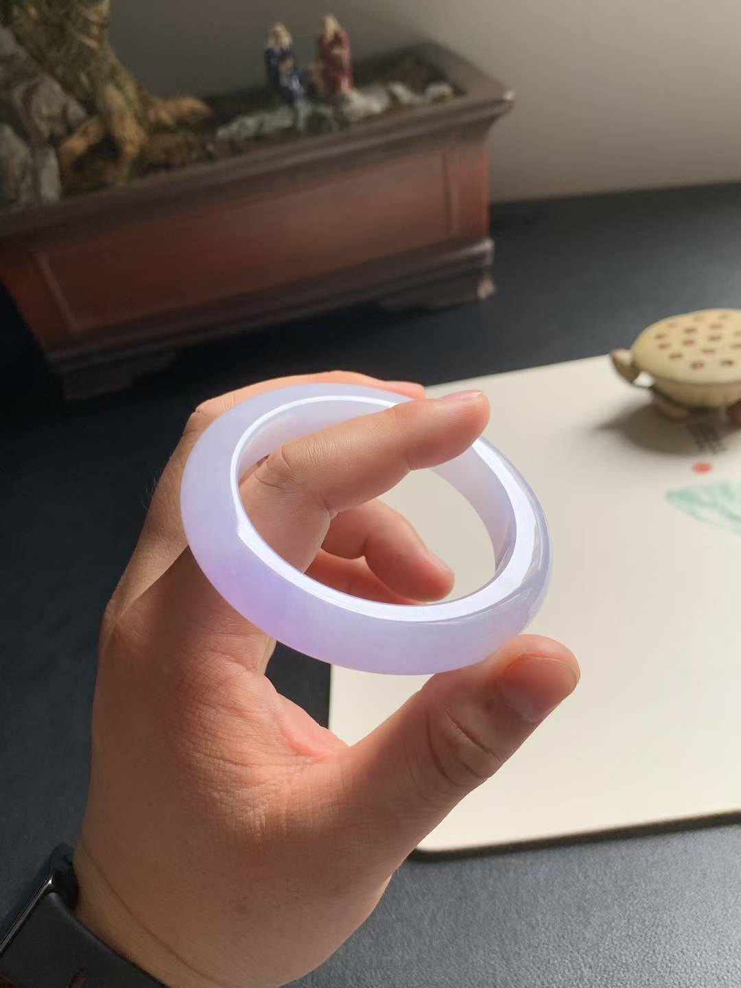 冰糯种紫罗兰正圈翡翠手镯